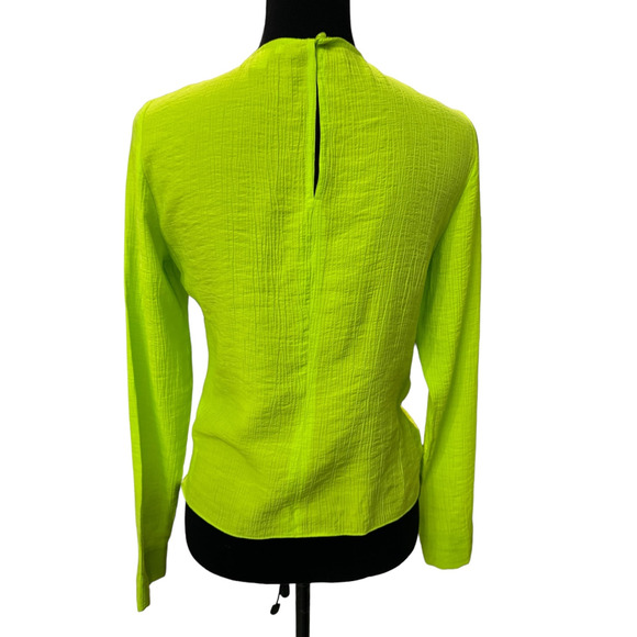 Nordstrom TOPSHOP ~ Lime Green Long Sleeve Ruched Front Top Size 8 VISCOSE - Picture 5 of 10